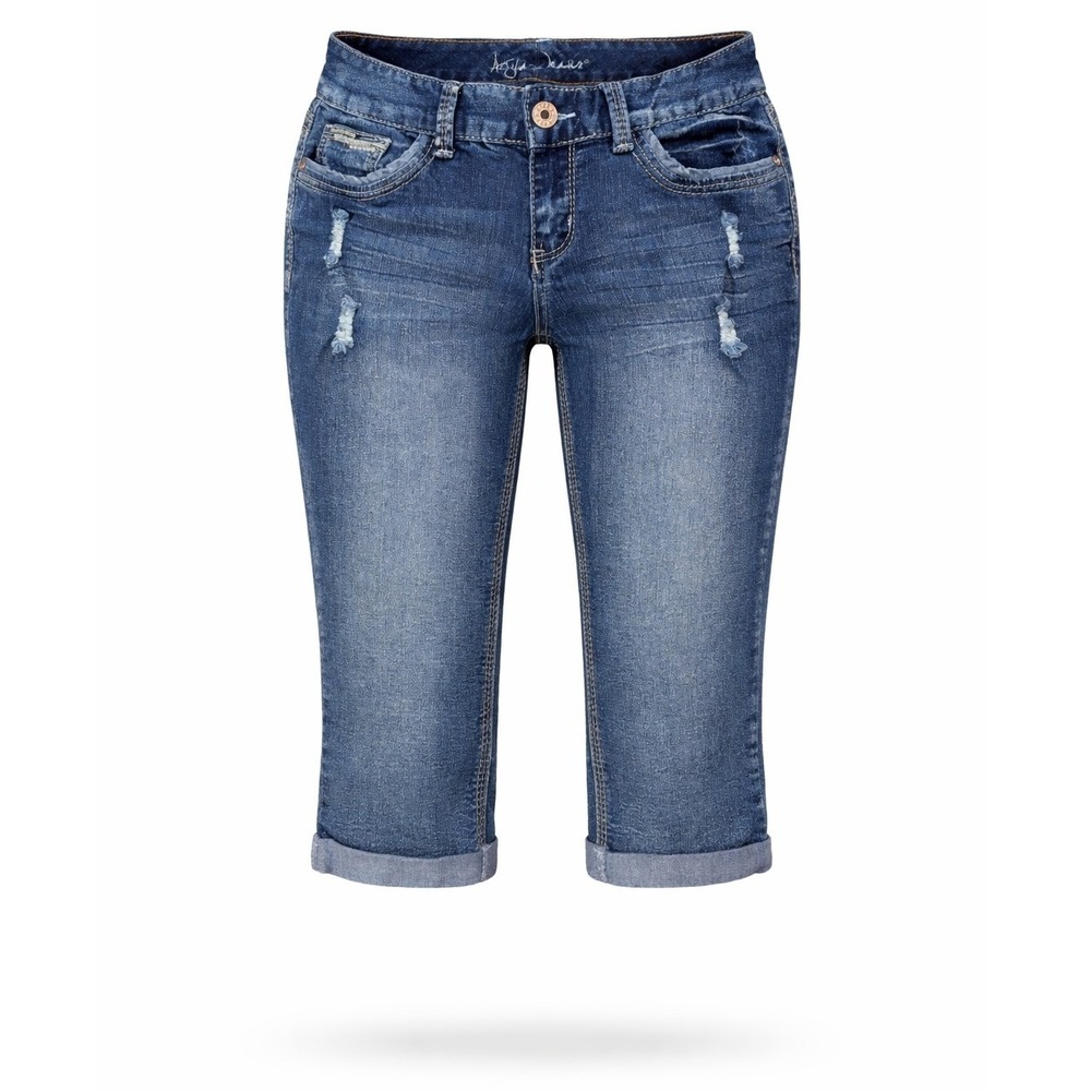 Ariya Jeans Lucca 9/10 Distressed Embellished Blue Denim Capris Regular Y2K